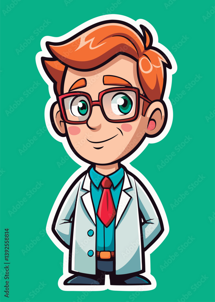 Fototapeta premium Friendly cartoon doctor in white coat.
