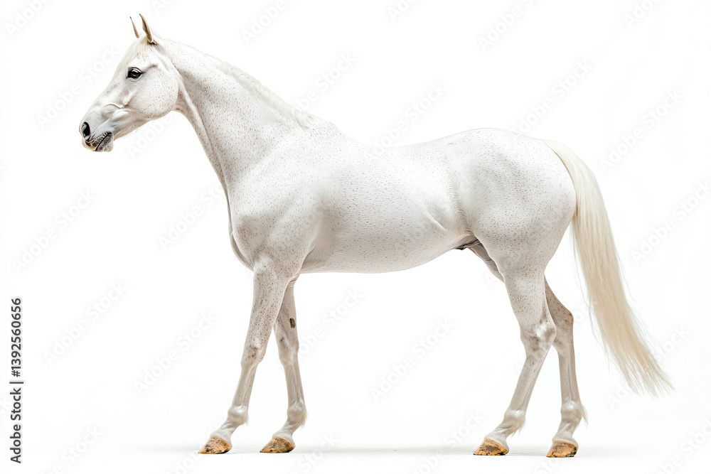 a white horse standing on a white surface a white horse standing on a white surface