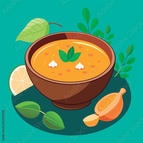 Creamy soup bowl with garnish.
