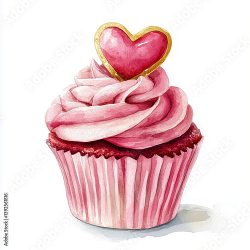 Red Velvet Cupcake Watercolor Clipart Illustration Generative AI