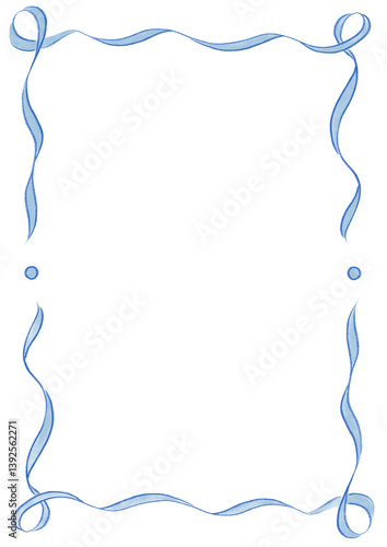 Light Blue Wavy Ribbon Frame with Dots, wedding menu invitation border, hand drawn baby shower decoration, a4 a5 a6 birthday engagement party, gender reveal style, bachelorette bachelor vintage retro