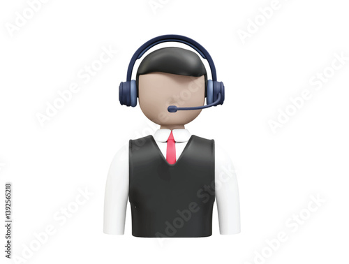 Customer service representative wearing a headset icon 3d. Customer support 3d icon illustration