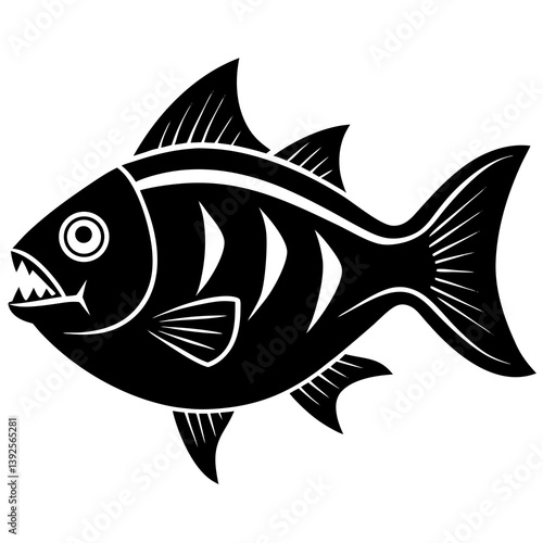 Piranha Fish Silhouette Vector Black and White Drawing Illustration
