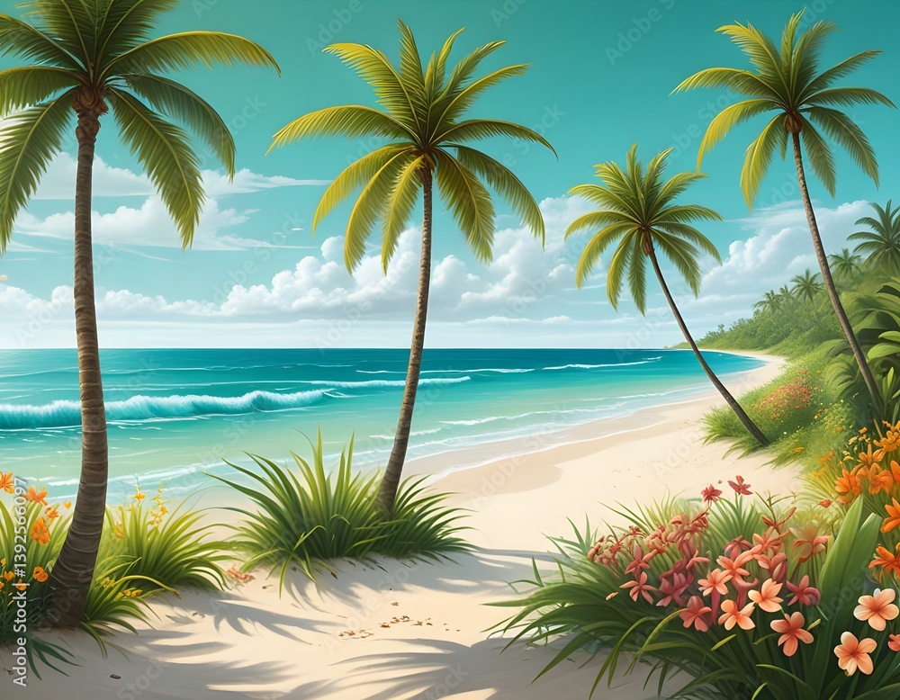 Fototapeta premium sunny caribbean beach with white sand and palms