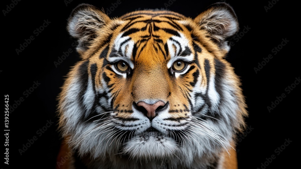 Naklejka premium Close-up tiger portrait against black backdrop