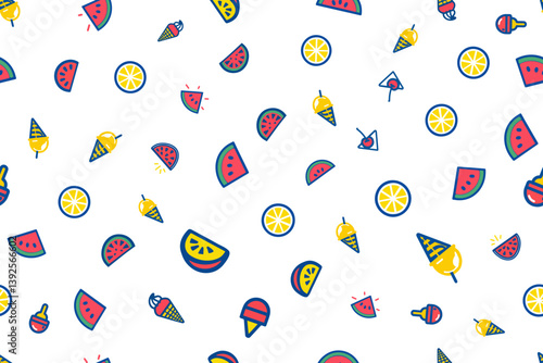 Seamless Abstract Background with Fruits, Watermelon, Lemon and Ice-Cream Vector Illustration