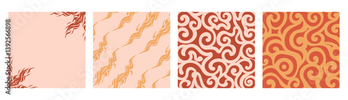 Set of Groovy Background with Flames and Curved Lines, Retro Style Vector Illustration