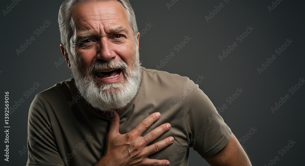 Senior Man Experiencing Chest Pain: A Candid Portrait AI Generated Senior Man Experiencing Chest Pain: A Candid Portrait AI Generated