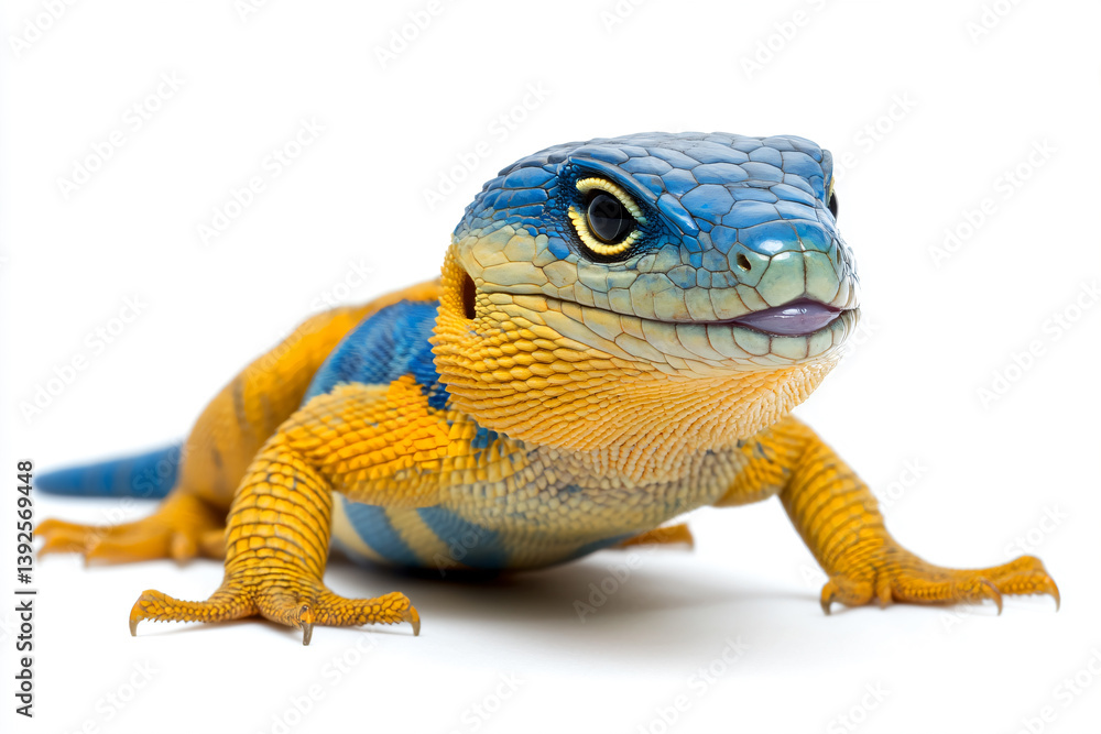 Obraz premium a lizard with a blue and yellow body and yellow legs