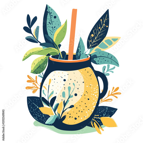 Simple abstract Hand-drawn painting of colorful Yerba Mate. Trendy abstract minimal style. Natural fresh. Vector illustration isolated on white background, vector illustration, Eps format