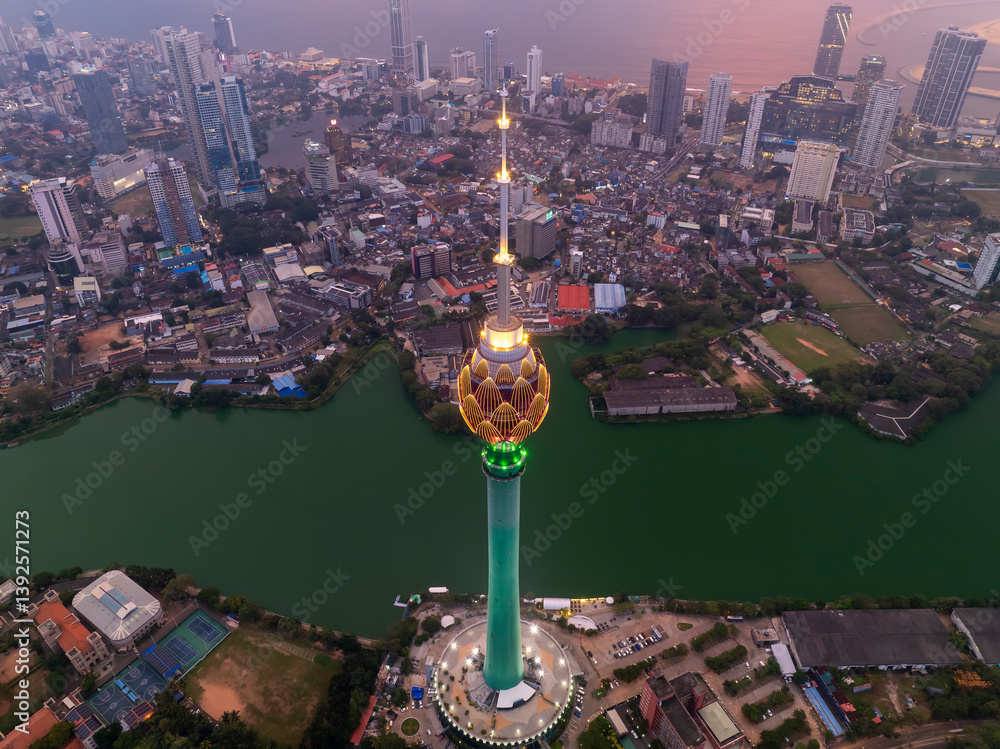The Lotus Tower in Colombo, Sri Lanka, is a 350-meter-tall structure resembling a lotus flower. It serves as a telecommunications hub and offers panoramic city views