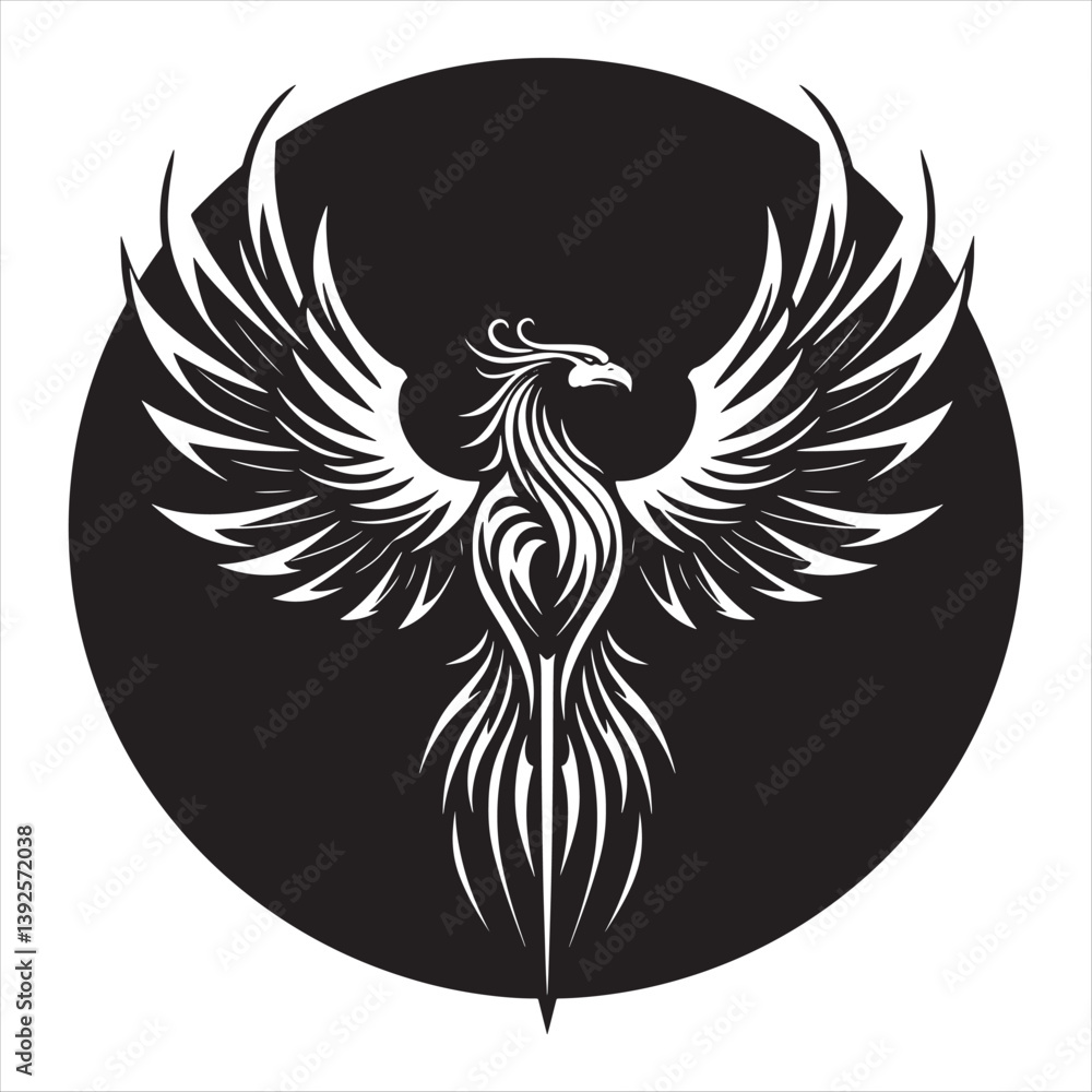 Fototapeta premium phoenix bird silhouette vector illustration on white background