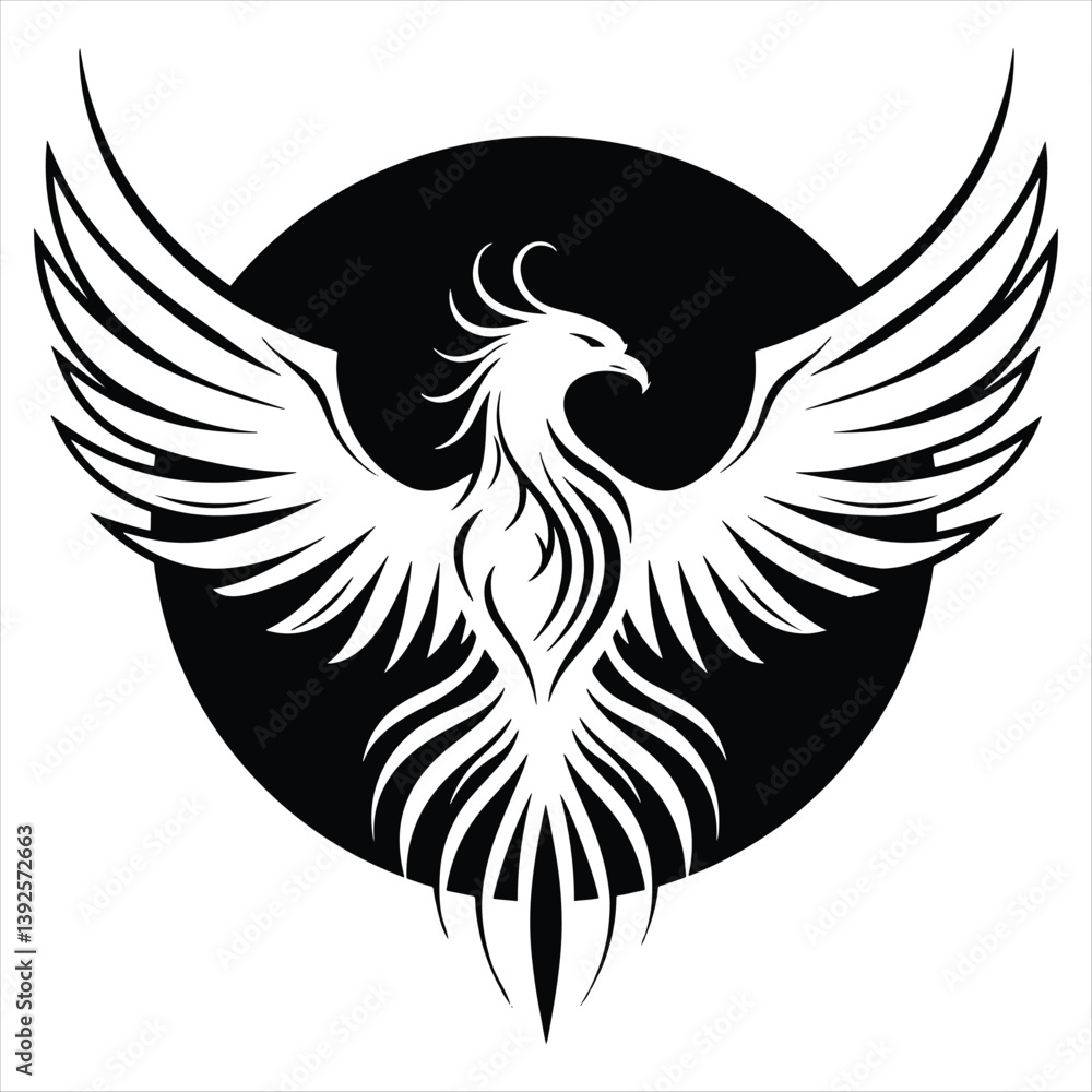 Fototapeta premium phoenix bird silhouette vector illustration on white background