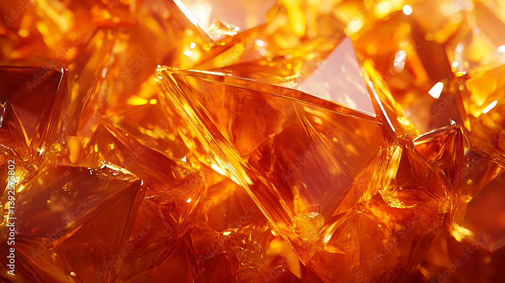 Close up shot of amber colored crystals with sharp edges and a shiny surface texture detail Close up shot of amber colored crystals with sharp edges and a shiny surface texture detail