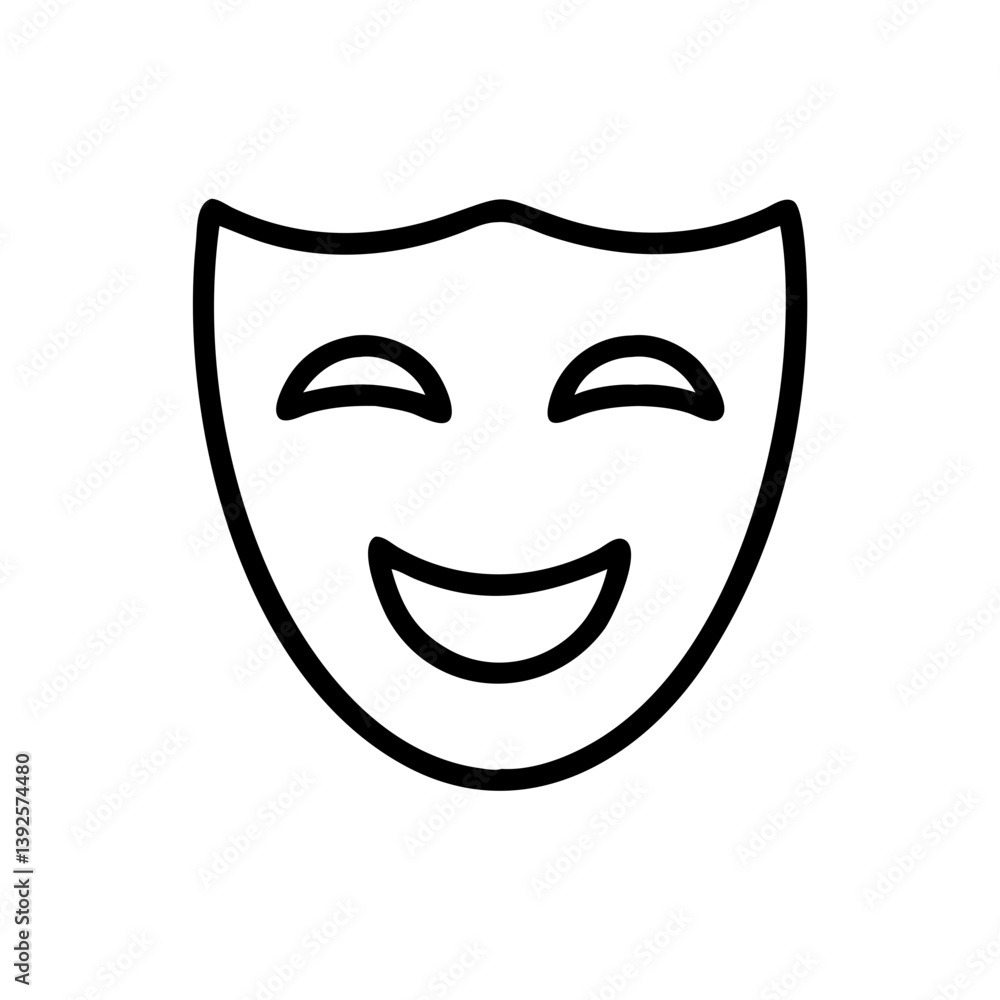 Happy theater mask icon on a simple background Happy theater mask icon on a simple background