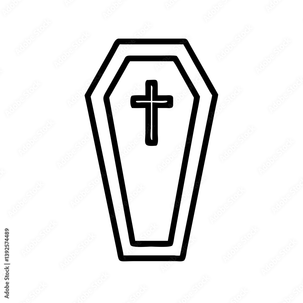 Obraz premium Simple coffin illustration with cross design 