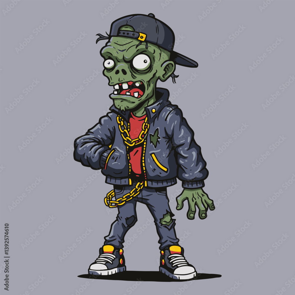 Cartoon zombie rapper vector illustration halloween character design Cartoon zombie rapper vector illustration halloween character design