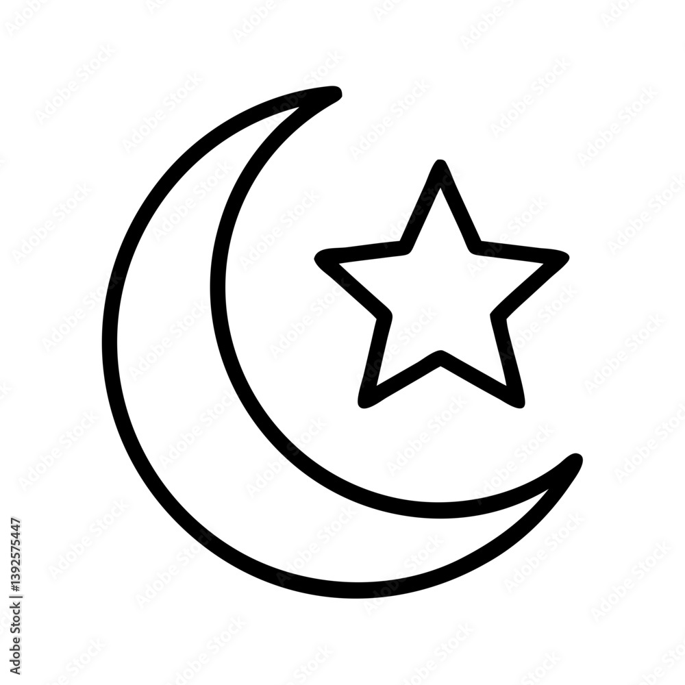Moon and Star Line Art Illustration with Straight Lines and Shapes  