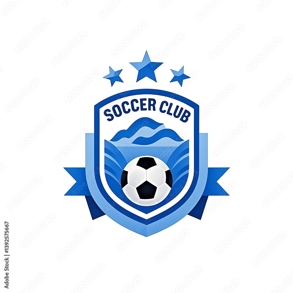 Obraz premium Blue Soccer Club Logo with Ball and Star
