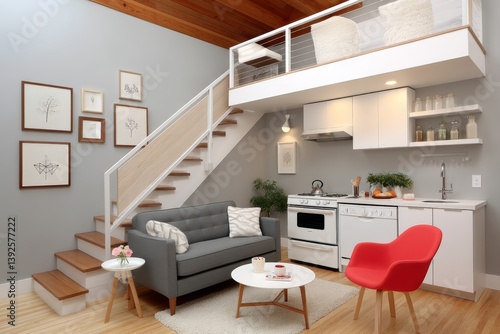 Fototapeta Naklejka Na Ścianę i Meble -  A small space living area with smart decor choices and a cozy layout