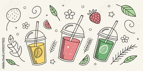 Refreshing Summer Fruit Smoothies Healthy Drinks, Plastic Cups