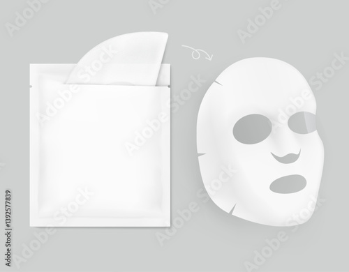 Facial upper lower cosmetic mask mockup with sachet mockup.Vector illustration isolated on grey background. Can be use for template your design, presentation, promo, ad. EPS10.