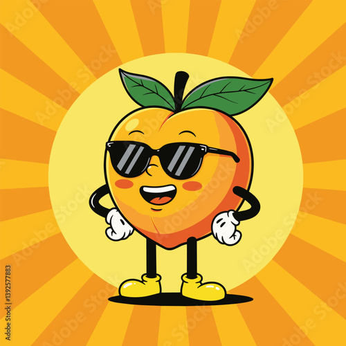 Qute cartoon peach cartoon character vector illustration fruit with glasses