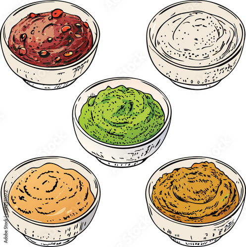 Five Delicious Dips Appetizer Sauces, Bowls of Flavor