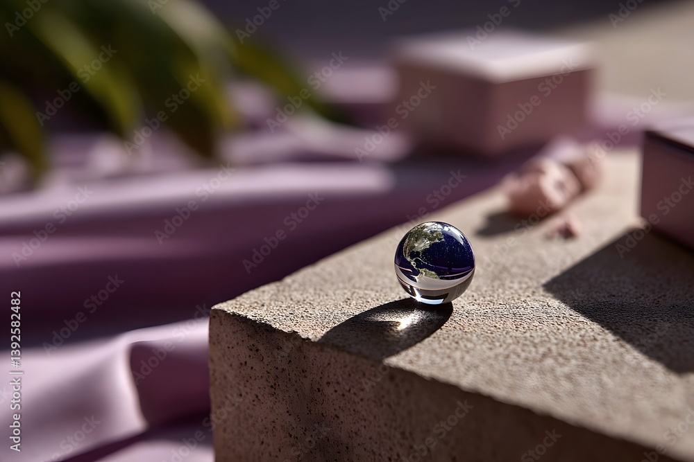 Crystal Globe on Textured Surface with Soft Lighting and Shadows Crystal Globe on Textured Surface with Soft Lighting and Shadows