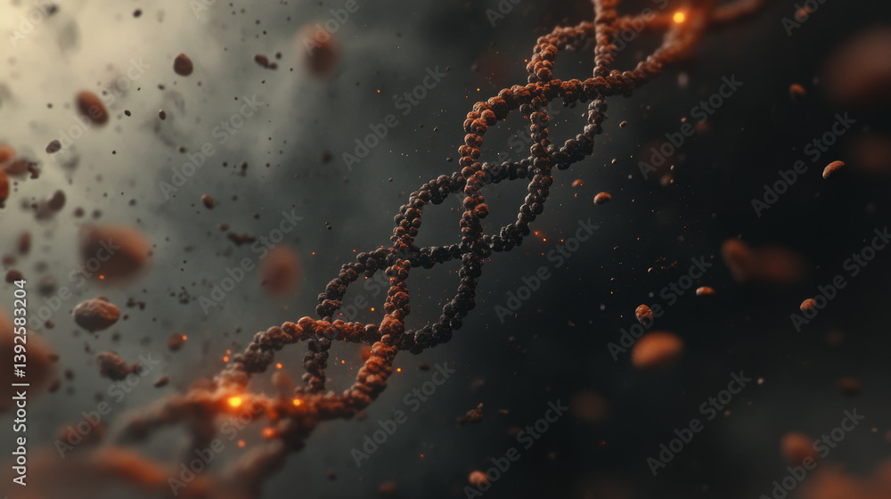 3D DNA helix in abstract style, depicting genetic evolution and mutations in a high-tech concept.