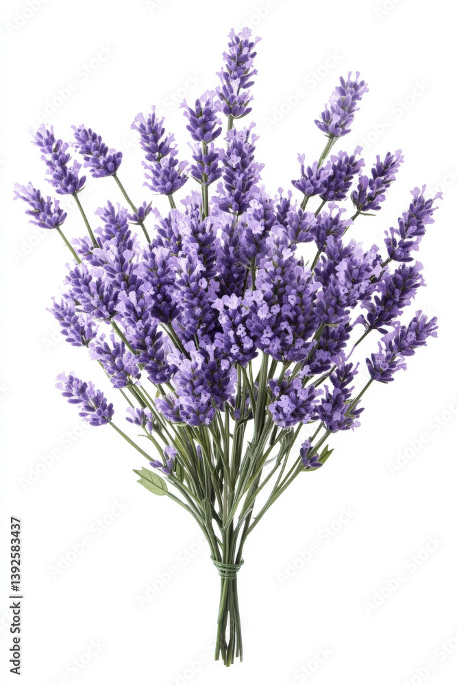 Naklejka premium Bouquet of lavender flowers with delicate purple petals on a clean white background