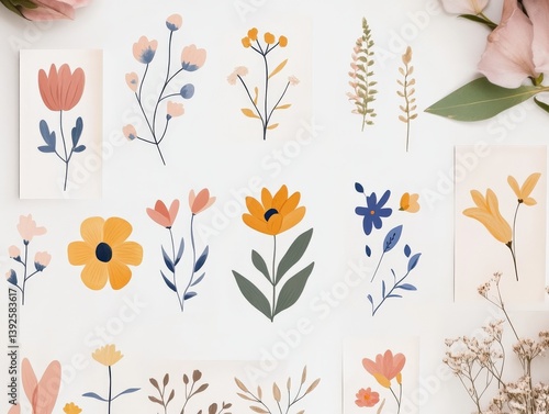 A DIY graphic kit featuring customizable floral elements and pastel palettes,