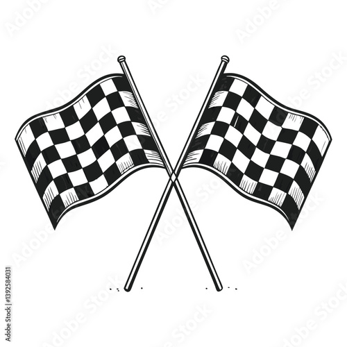 Crossed Checkered Flags Sketch Racing Finish Line Motorsport Symbol Graphic