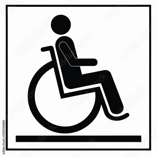 Black And White Accessibility Icon Illustration Of Person In Wheelchair With Ramp