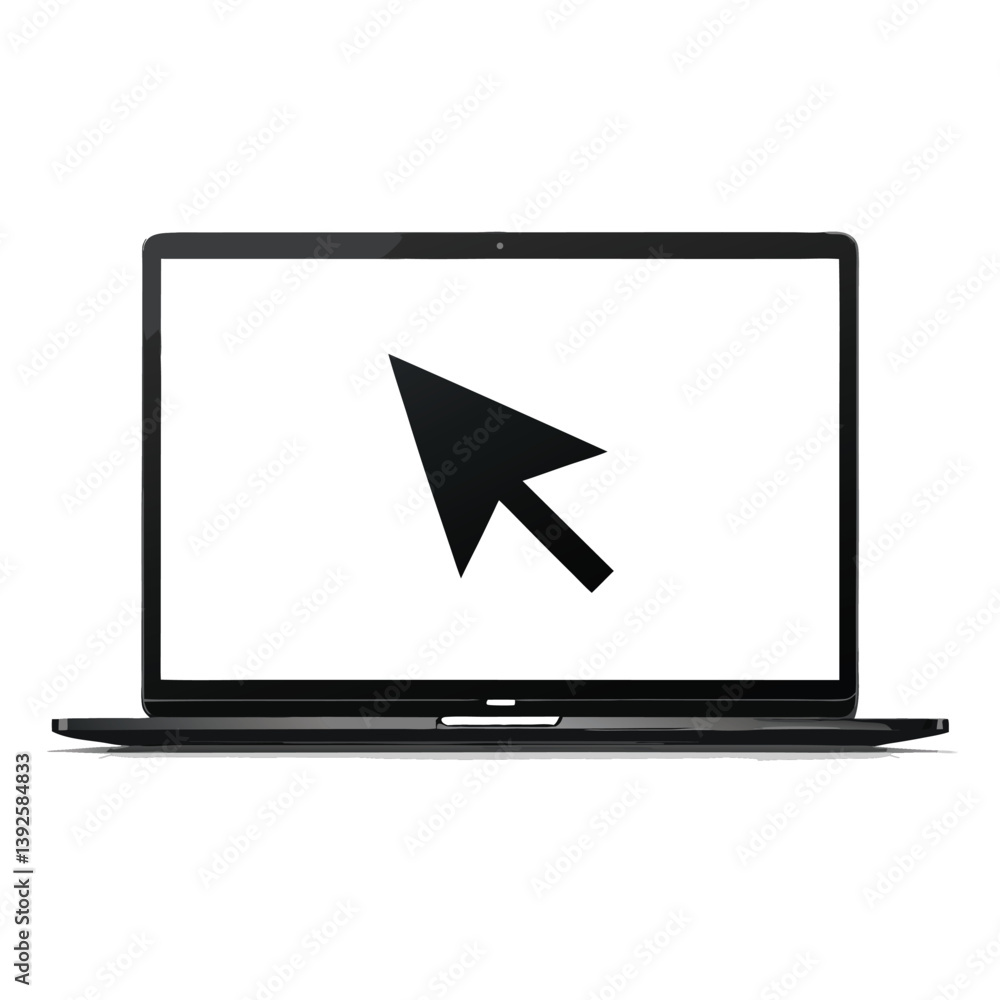 Modern Laptop With Mouse Cursor On Screen Isolated On White Background Modern Laptop With Mouse Cursor On Screen Isolated On White Background