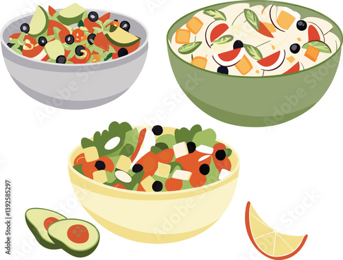 Delicious Salad Bowls Fresh Veggie, Avocado, Citrus