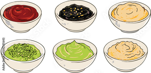Six Delicious Dips Wasabi, Hummus, Spicy Sauce, and More