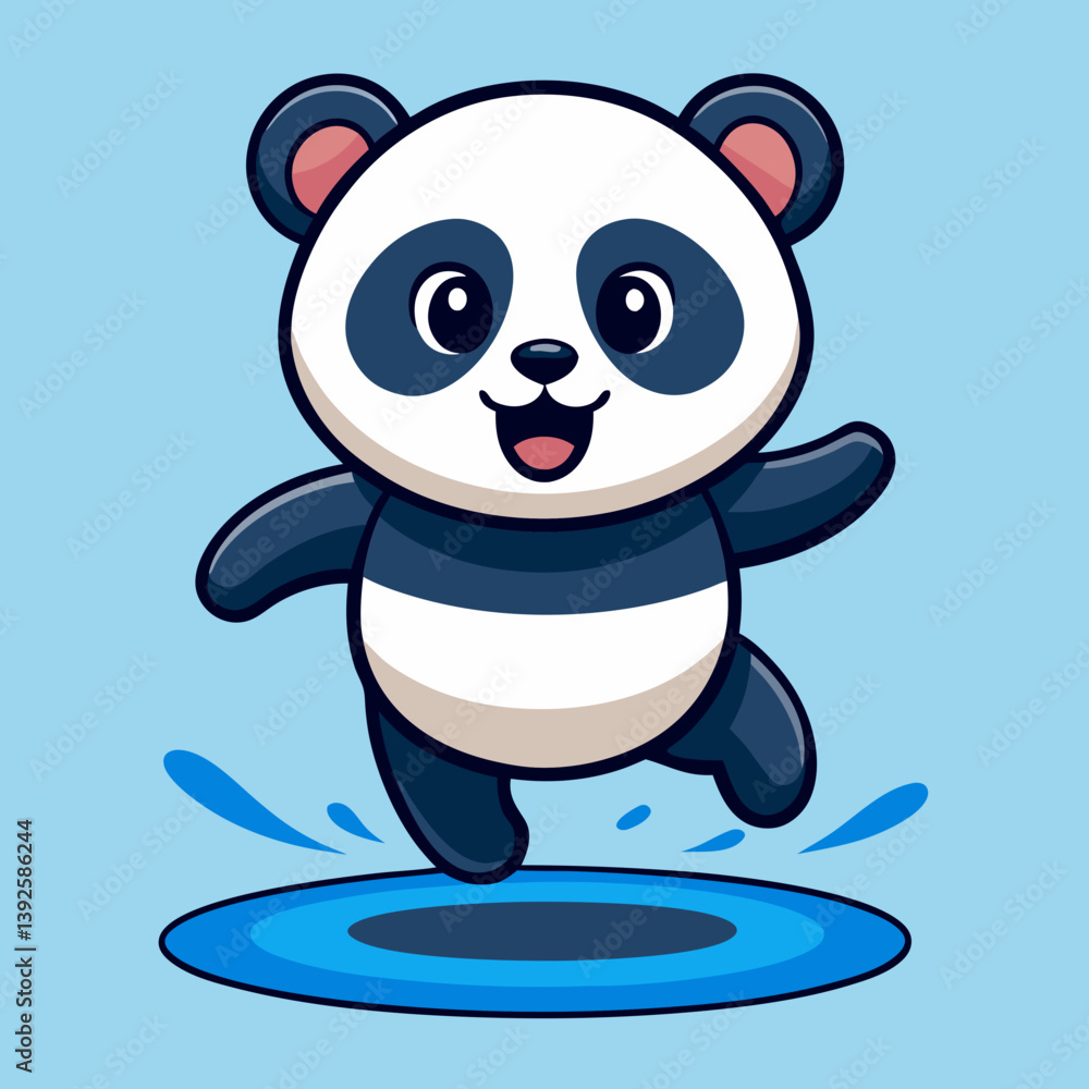 Naklejka premium Cute Panda Jumping on Water Vector Illustration – Playful Animal Cartoon Art