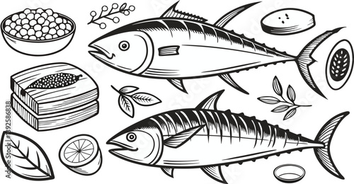 Delicious Tuna, Caviar, and Lemon Delicacies Illustration