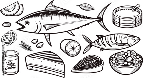 Tuna, Mackerel, and Seafood Delicacies A Culinary Illustration