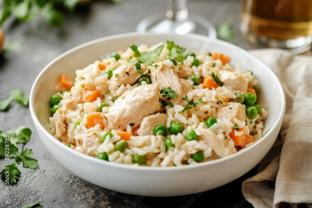 Savory Chicken Rice Bowl with Fresh Vegetables and Herbs Savory Chicken Rice Bowl with Fresh Vegetables and Herbs