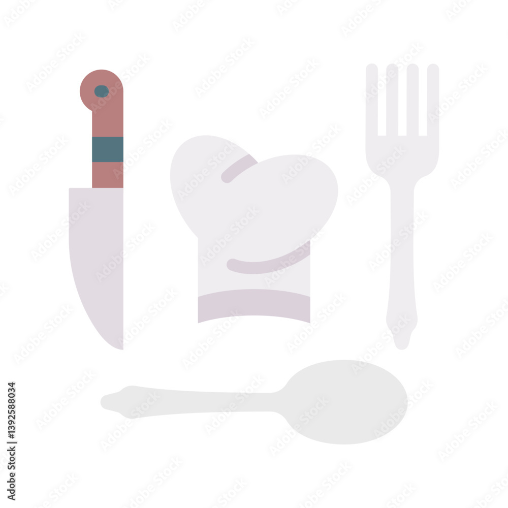 Fototapeta premium Chef Hat and Cutlery icon vector image. Suitable for mobile apps, web apps and print media.