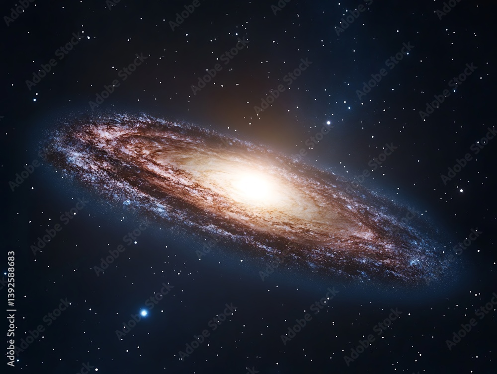 Obraz premium The andromeda galaxy's brilliant spiral structure illuminated against the dark canvas of space