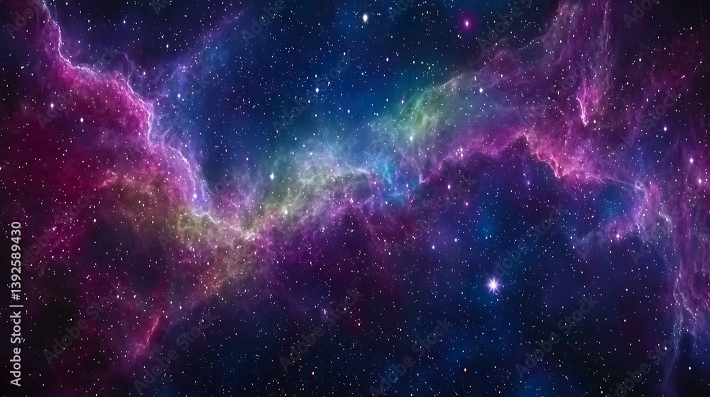 Obraz premium Magnificent nebula exhibiting colorful gas and dust clouds illuminated in the depths of space