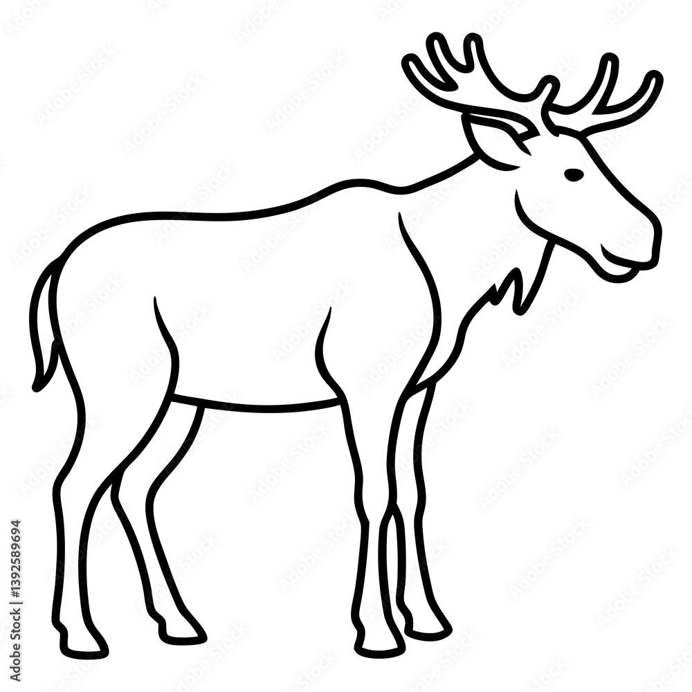 Fototapeta premium Single Line Moose Illustration in Vector