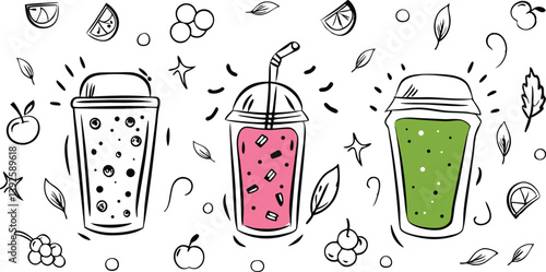 Refreshing Fruit Smoothies Delicious Berry, Pink, Green Drinks