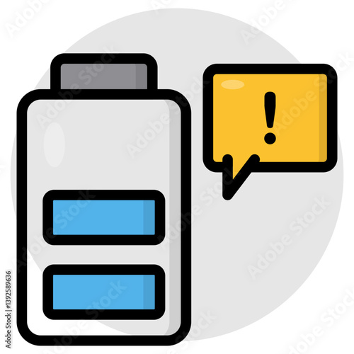 A flat design icon of mobile battery low