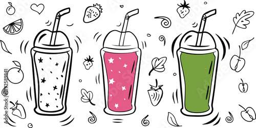 Three Delicious Fruit Smoothies Strawberry, Berry, and Green