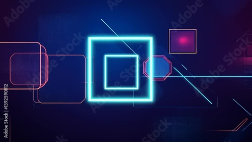 Abstract Geometric Shapes with Neon Lights on Dark Background