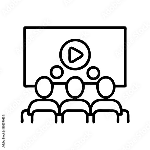 Movie theater audience watching film presentation vector icon for cinema and entertainment industry design use